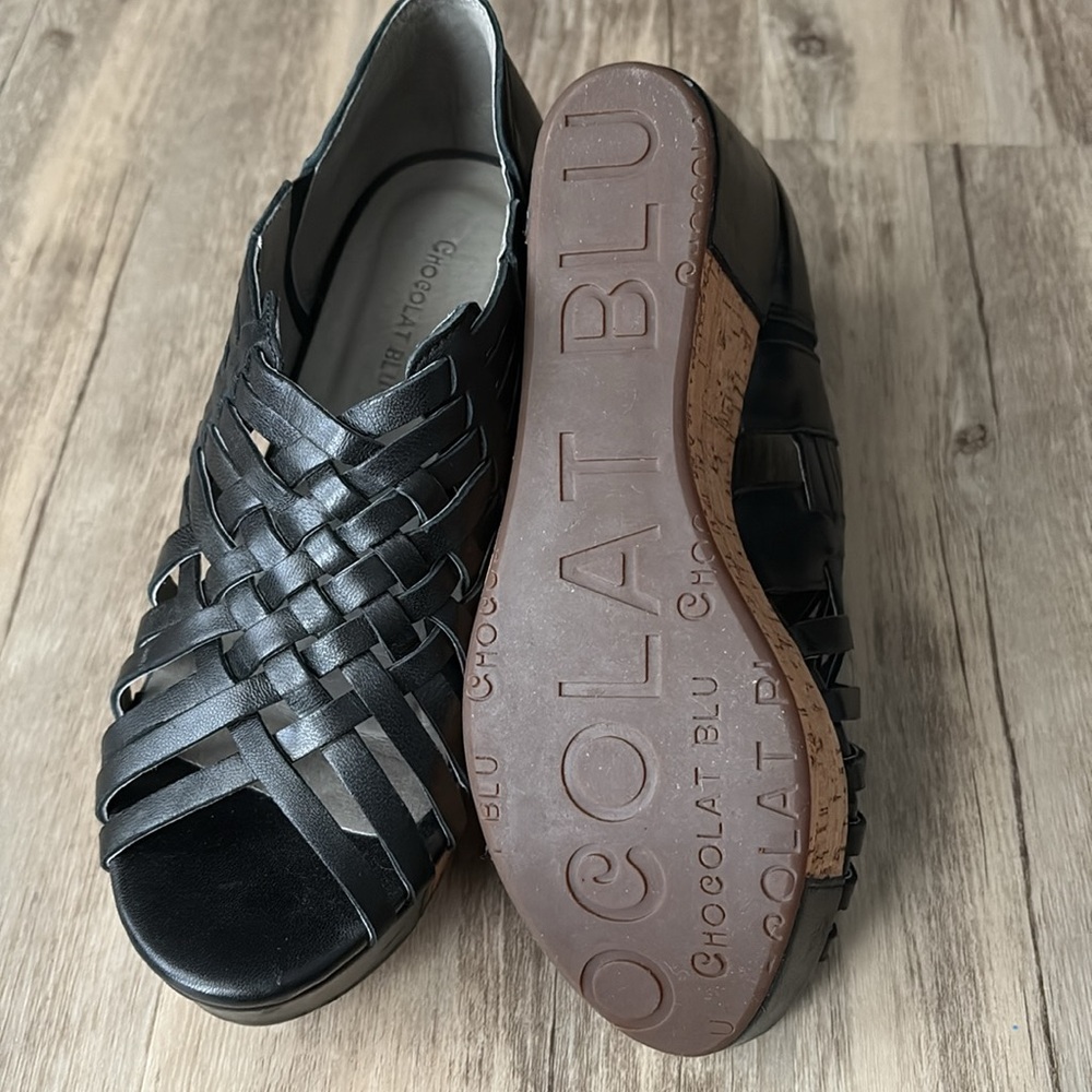 Chocolat Blu Black Wedge Shoes with Leather Upper - Picture 4 of 5